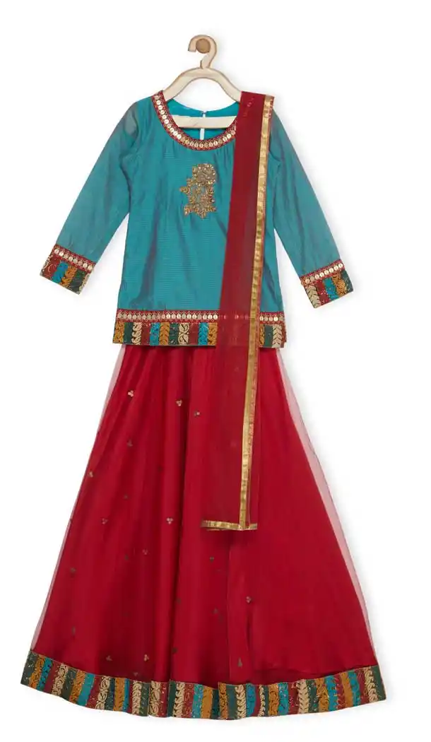Rama Green Color Chanderi Silk Designer Girl Lehenga Choli - 482559336