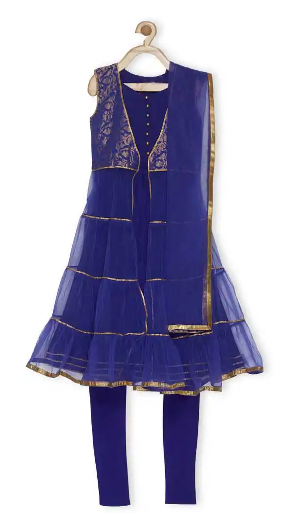 Royal Blue Color Net Designer Kids Girl Salwar Kameez - 482559338