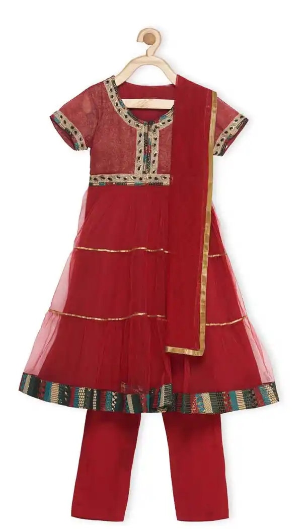 Maroon Color Shimmer Georgette Designer Kids Girl Salwar Kameez - 482559340