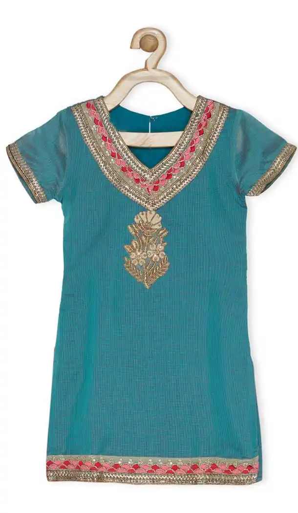 Rama Green Color Chanderi Silk Designer Girl Lehenga Choli - 482559342