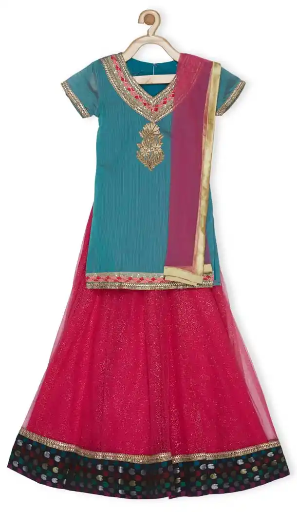 Rama Green Color Chanderi Silk Designer Girl Lehenga Choli - 482559342