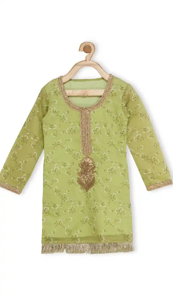 Light Green Color Chanderi Silk Designer Kids Girl Salwar Kameez - 482559343