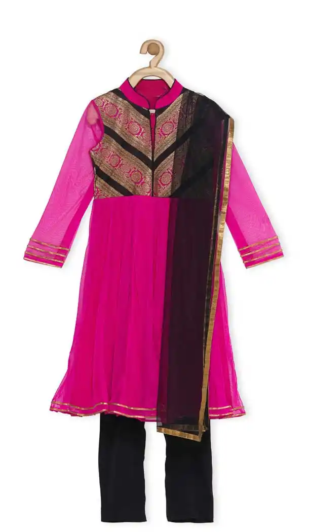 Pink Color Net Designer Kids Girl Salwar Kameez - 482559345
