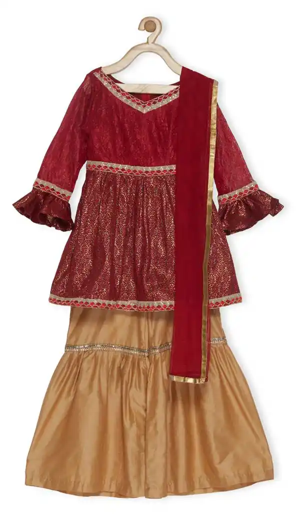 Maroon Color Embroidered Net Designer Kids Girl Salwar Kameez - 482559347