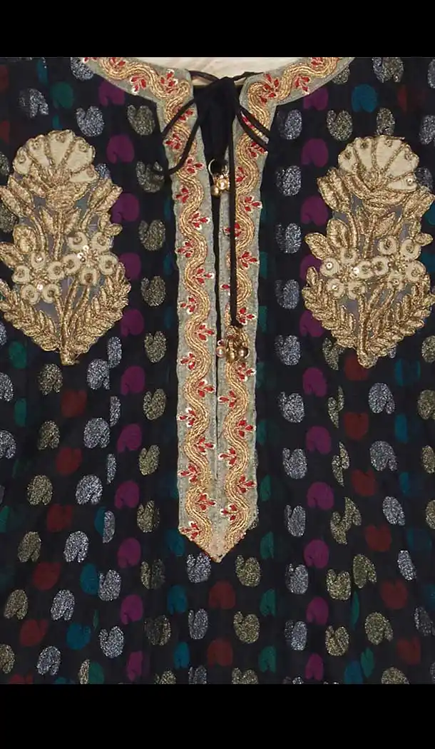 Black Color Brocade Designer Readymade Girl Ethnic Dress - 482559349