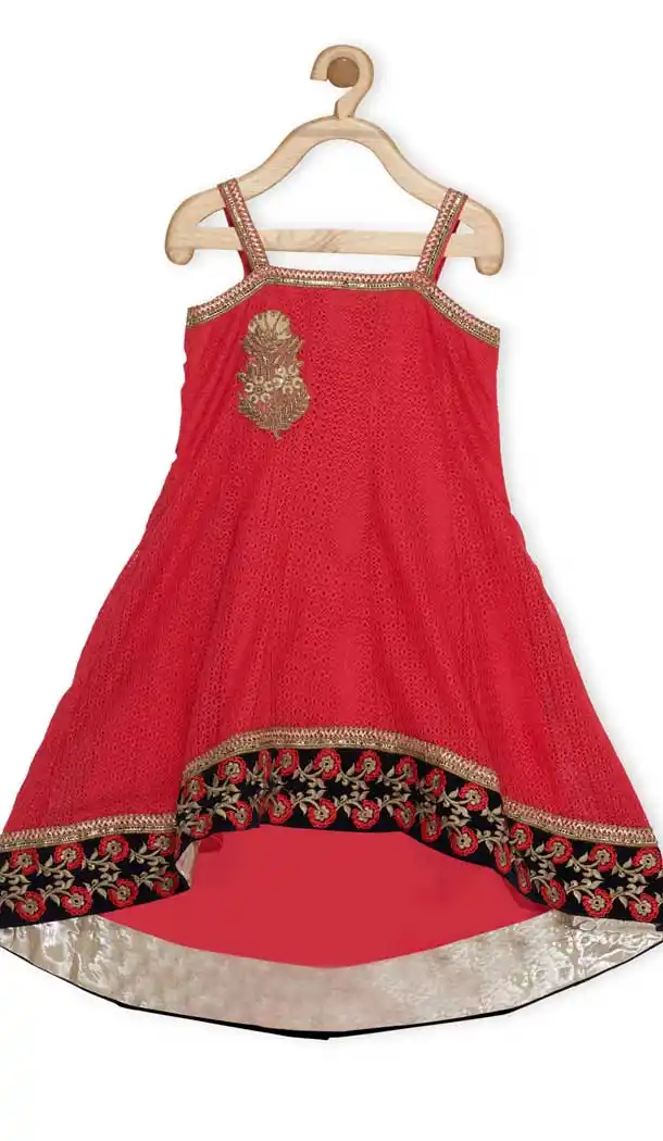 Red Color Embroidered Net Designer Kids Girl Salwar Kameez - 482559352