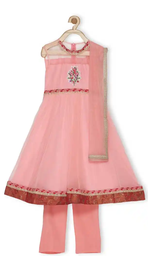 Pink Color Net Designer Kids Girl Salwar Kameez - 482559359