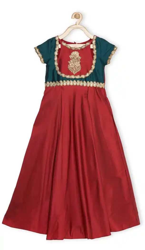 Maroon Color Tafetta Designer Readymade Girl Ethnic Dress - 482559361