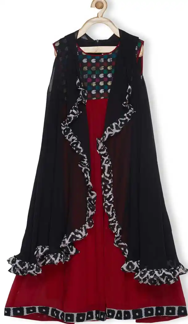 Red Color Faux Georgette Designer Readymade Girl Ethnic Dress - 482559366