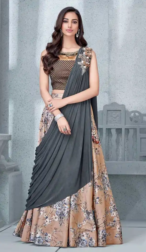 Light Peach Color Fancy Lycra Designer Lehenga Choli - 62652969