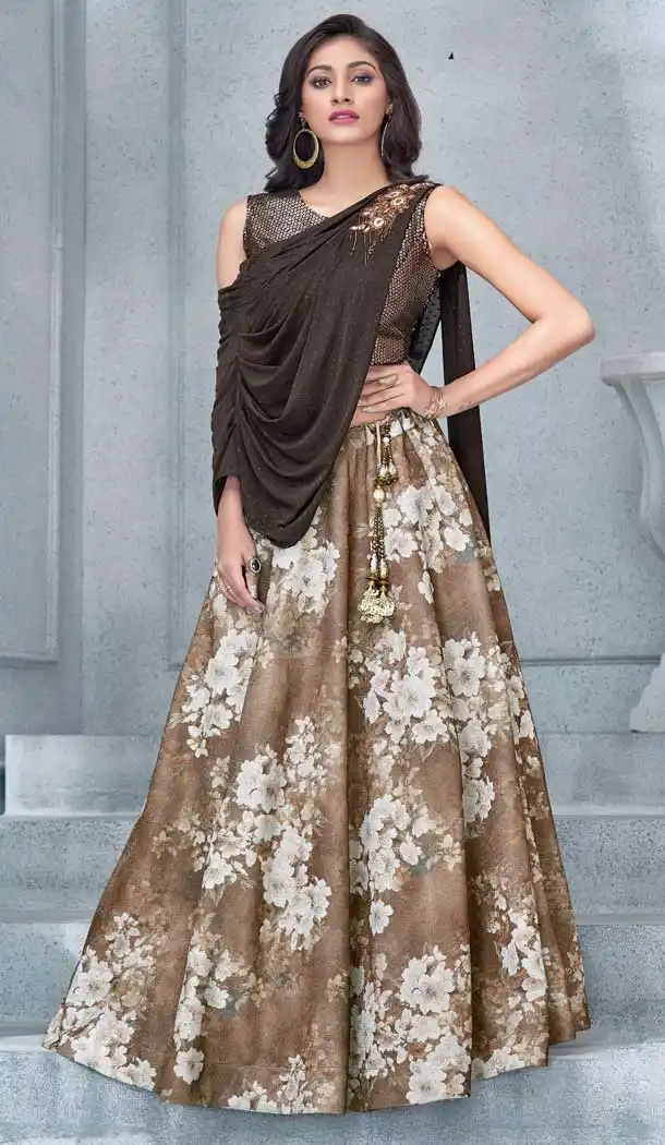 Light Brown Color Fancy Lycra Designer Lehenga Choli - 62652972