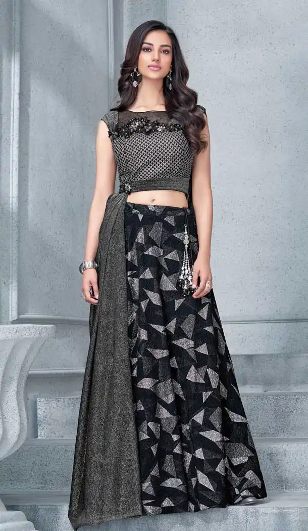 Black And Grey Color Fancy Lycra Designer Lehenga Choli - 62652973