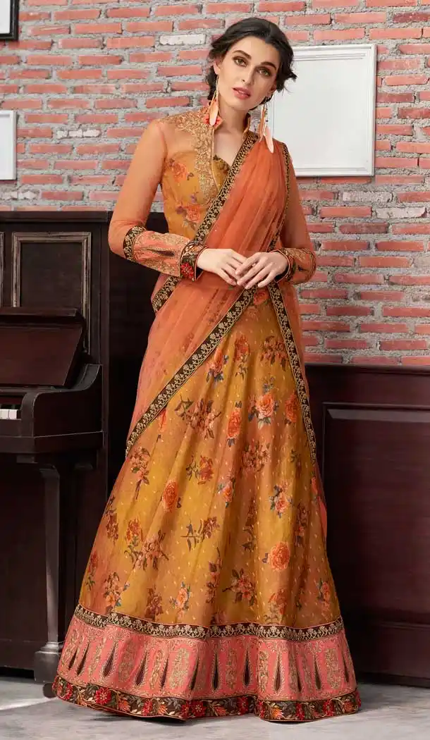 Musturd Yellow Color Modal Silk Designer Sangeet Lehenga Choli - 62733034