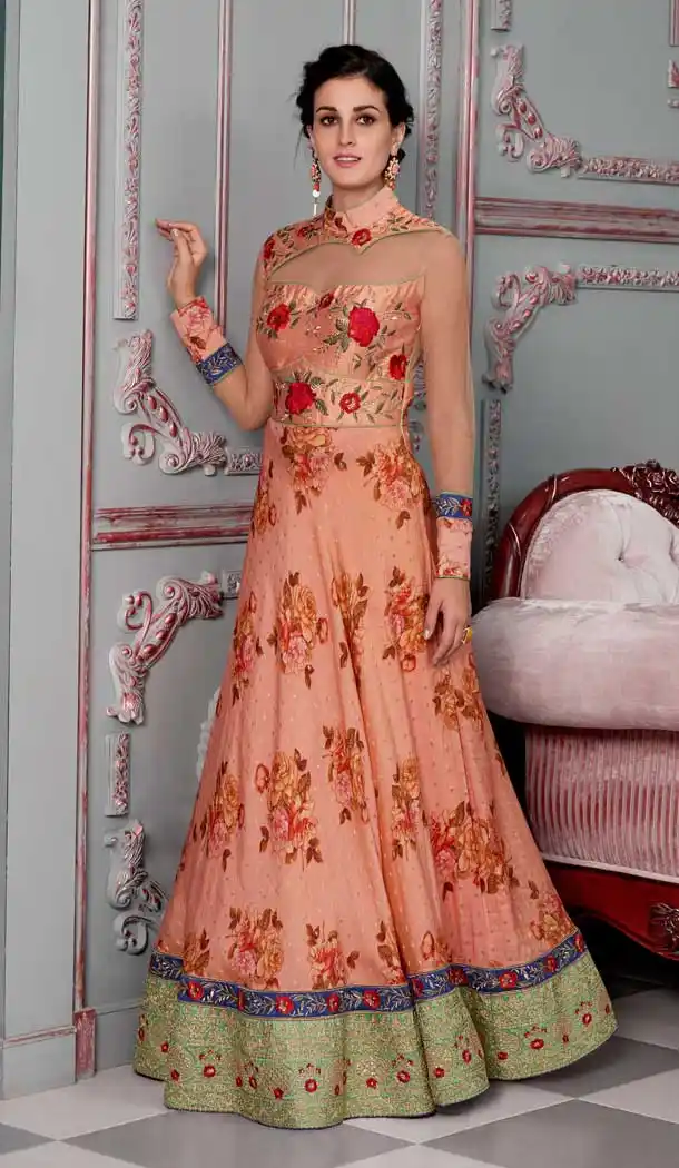 Dark Peach Color Modal Silk Designer Sangeet Lehenga Choli - 62733039