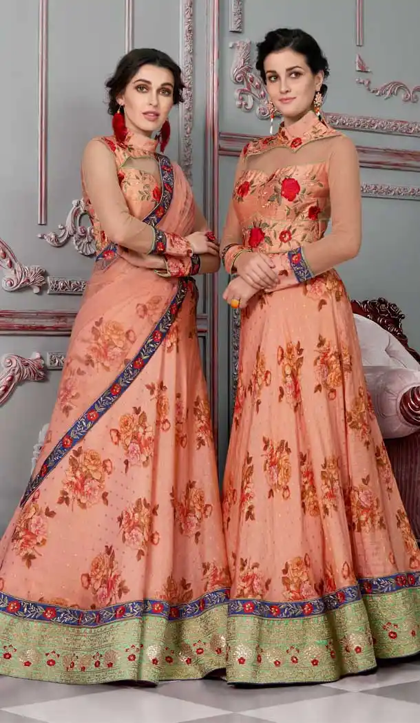 Dark Peach Color Modal Silk Designer Sangeet Lehenga Choli - 62733039