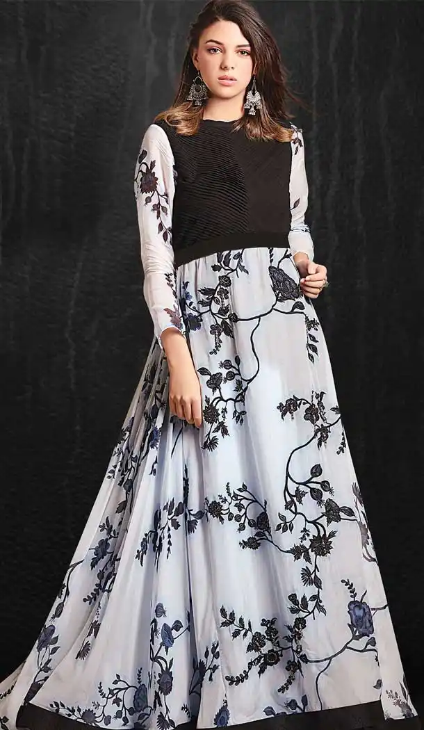 Ghost White Color Pure Soft Maslin Party Wear Readymade Gown - 481359190