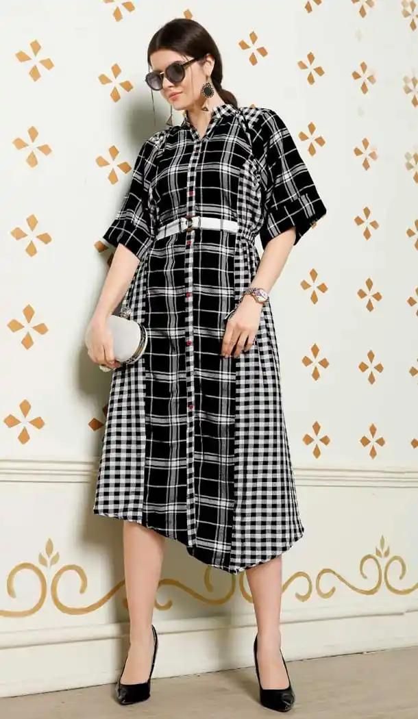 Black Color Pure Reyon Party Wear Long Readymade Kurti - 484359586