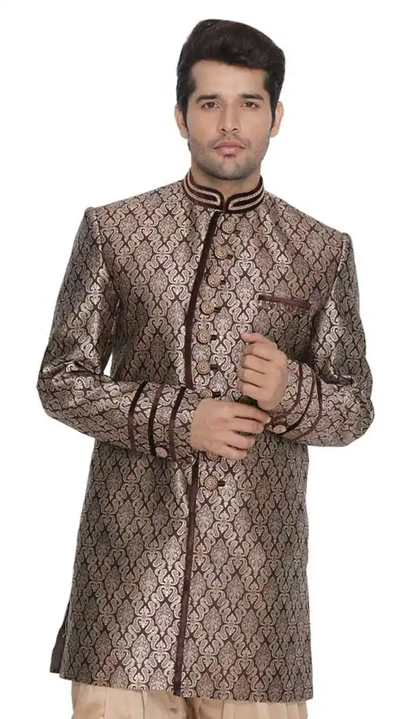 Brown Color Cotton Silk Designer Readymade Kurta - 484659602
