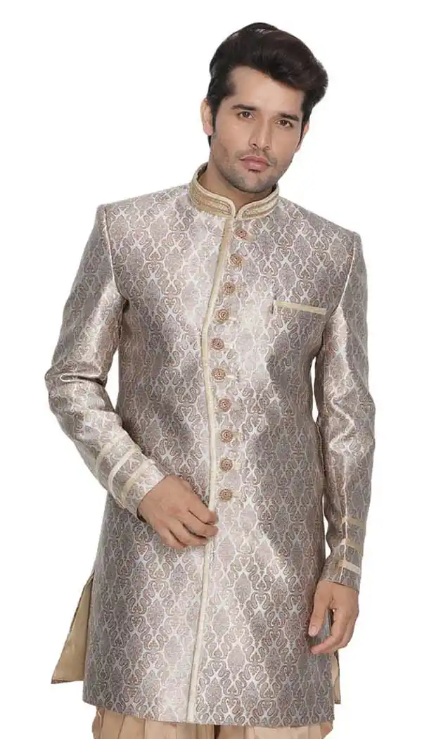 Golden Color Cotton Silk Designer Readymade Kurta - 484659603