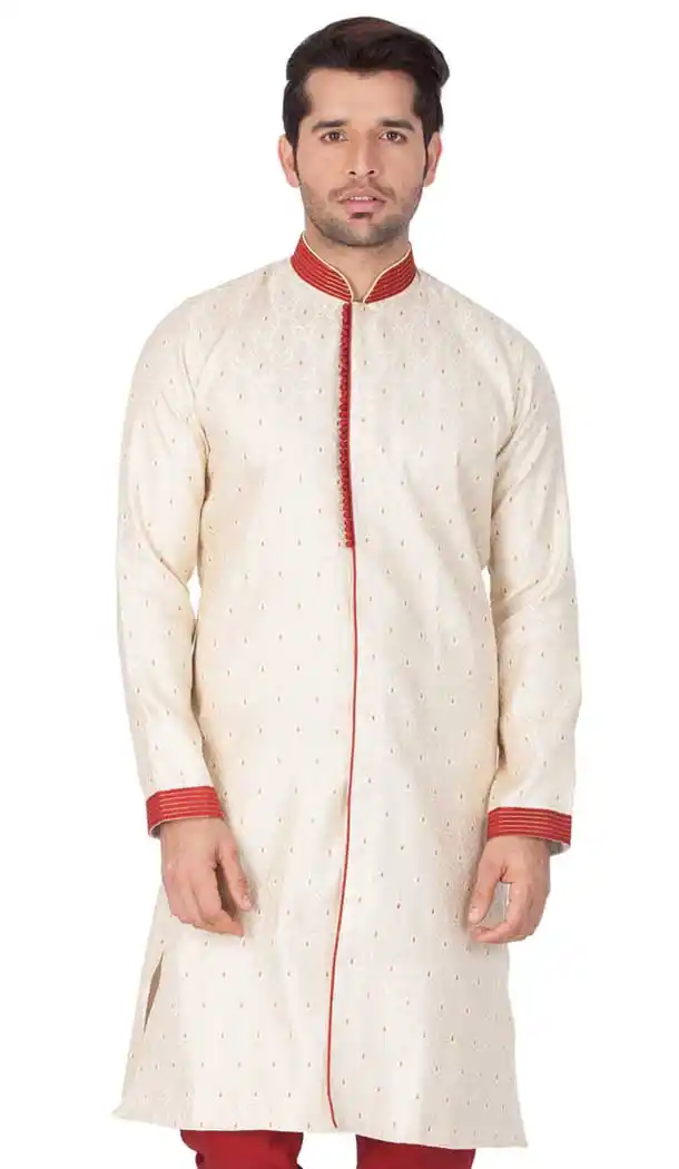 Cream Color Silk Blend Designer Readymade Kurta - 484659606