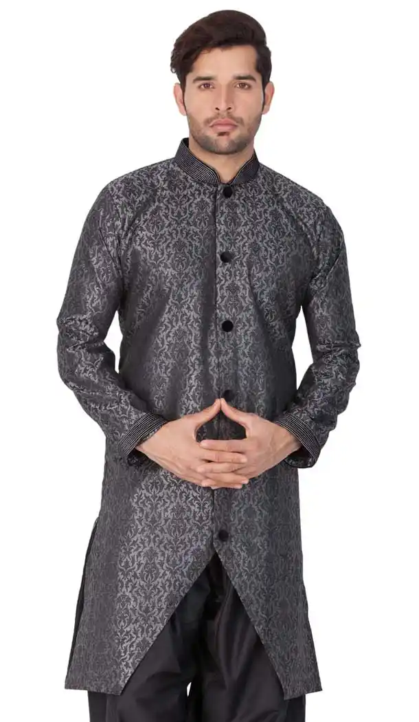 Grey Color Silk Blend Designer Readymade Kurta - 484659613