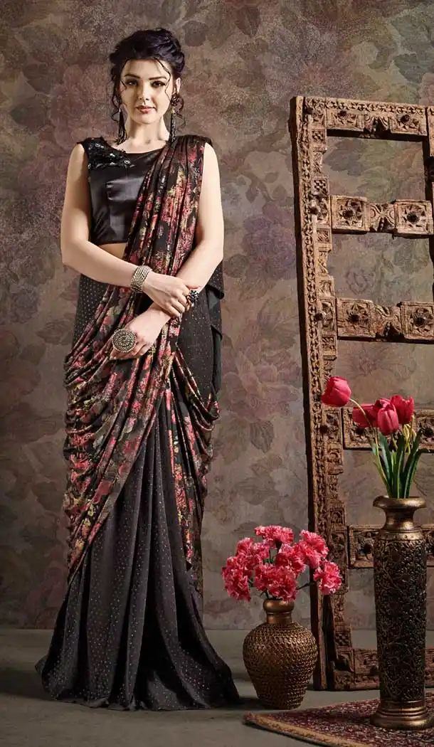 Coffee Color Fancy Imported Pre-stitched Saree - 484859628