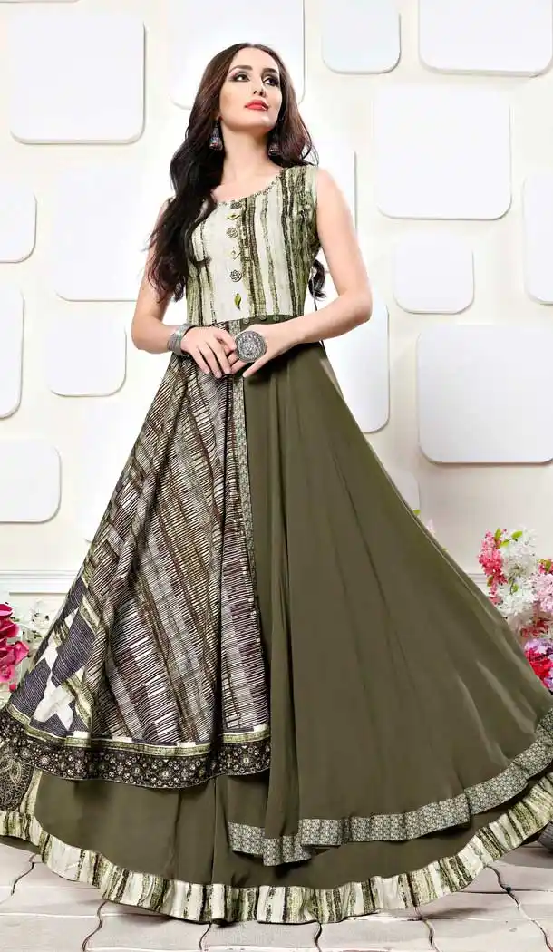 Khaki Color Musline Party Wear Readymade Gown - 485459675