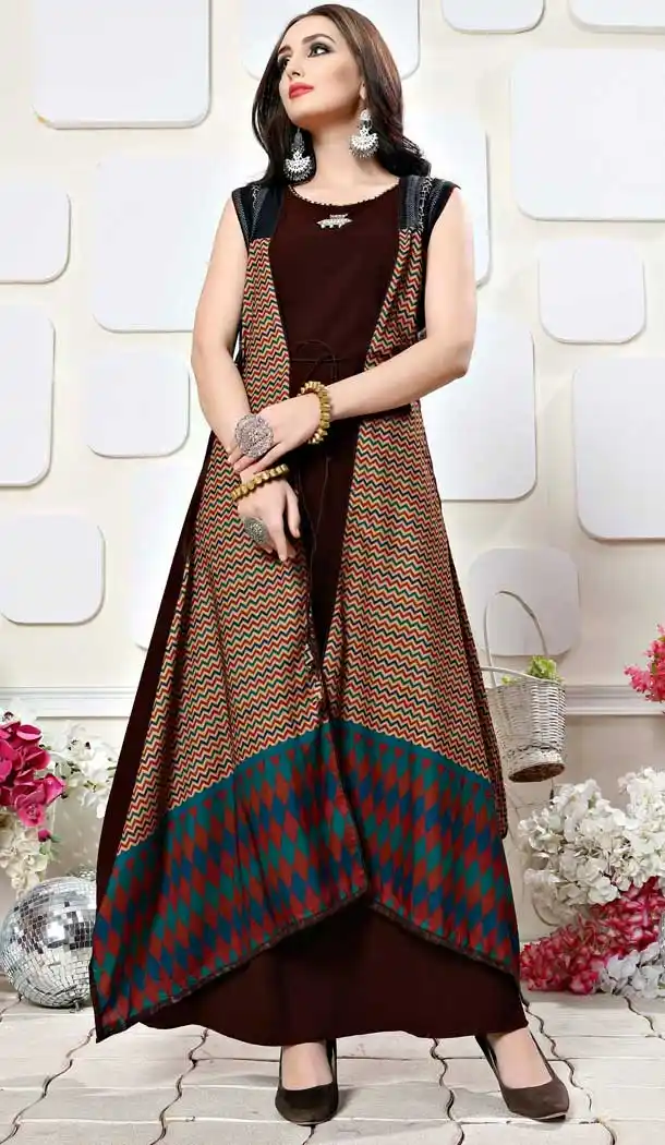 Brown Color Musline Party Wear Readymade Gown - 485459676