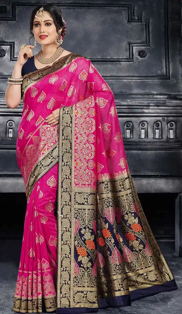 Pink Color Monga Silk Traditional Wear Saree Blouse - 486259824