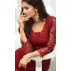 Red Color Net Straight Cut Party Wear Salwar Kameez
