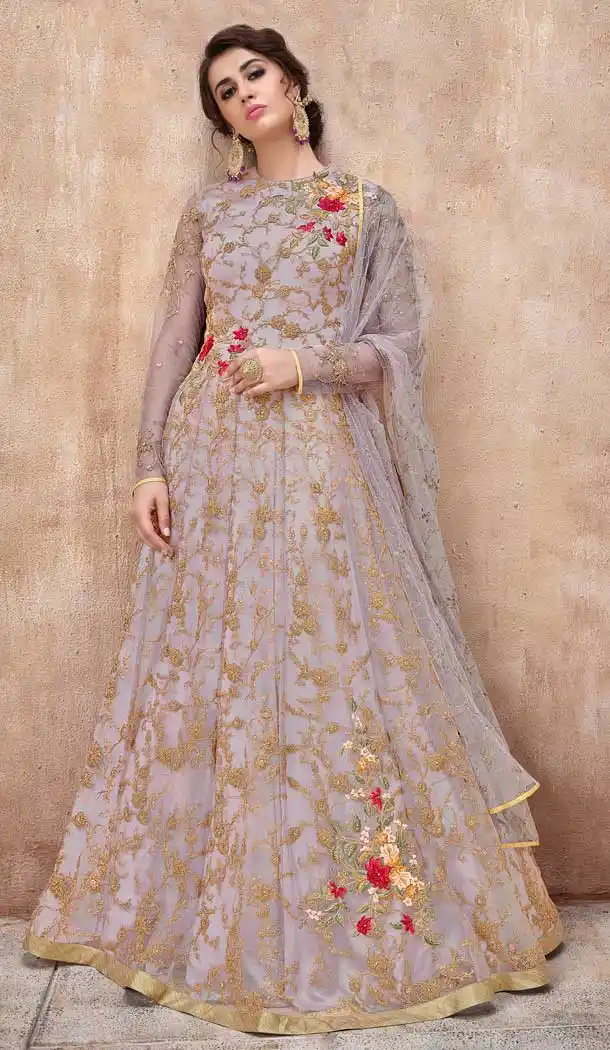 Mauve Color Net Designer Long Pakistani Salwar Kameez - 62773066