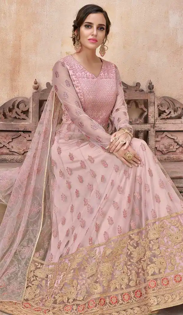 Baby Pink Color Net Designer Long Pakistani Salwar Kameez - 62773069