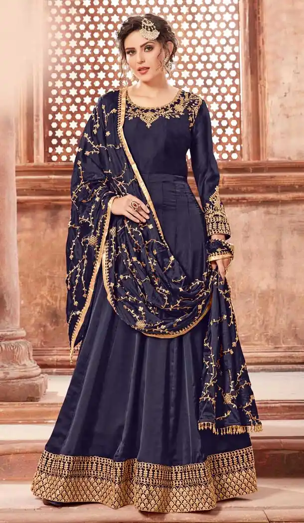 Navy Blue Color Satin Georgette Pakistani Abaya Salwar Kameez - 62973084