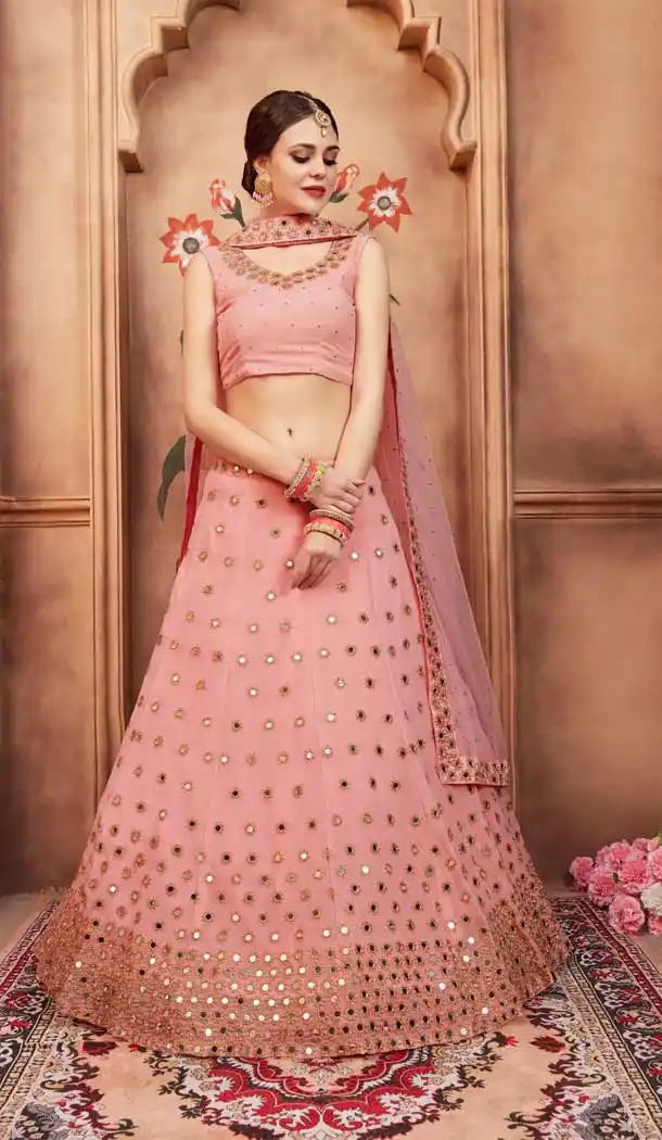 Baby Pink Color Georgette Designer Embroidery Lehenga Choli - 62913172
