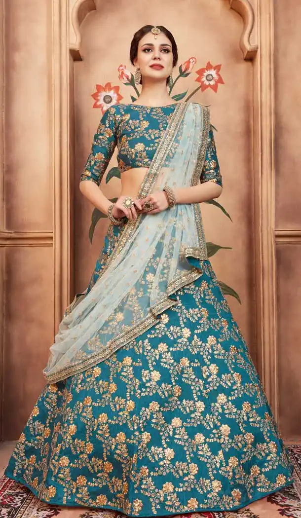 Blue Color Art Silk Designer Embroidery Lehenga Choli - 62913174
