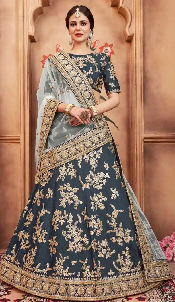 Dark Grey Color Art Silk Designer Embroidery Lehenga Choli - 62913178