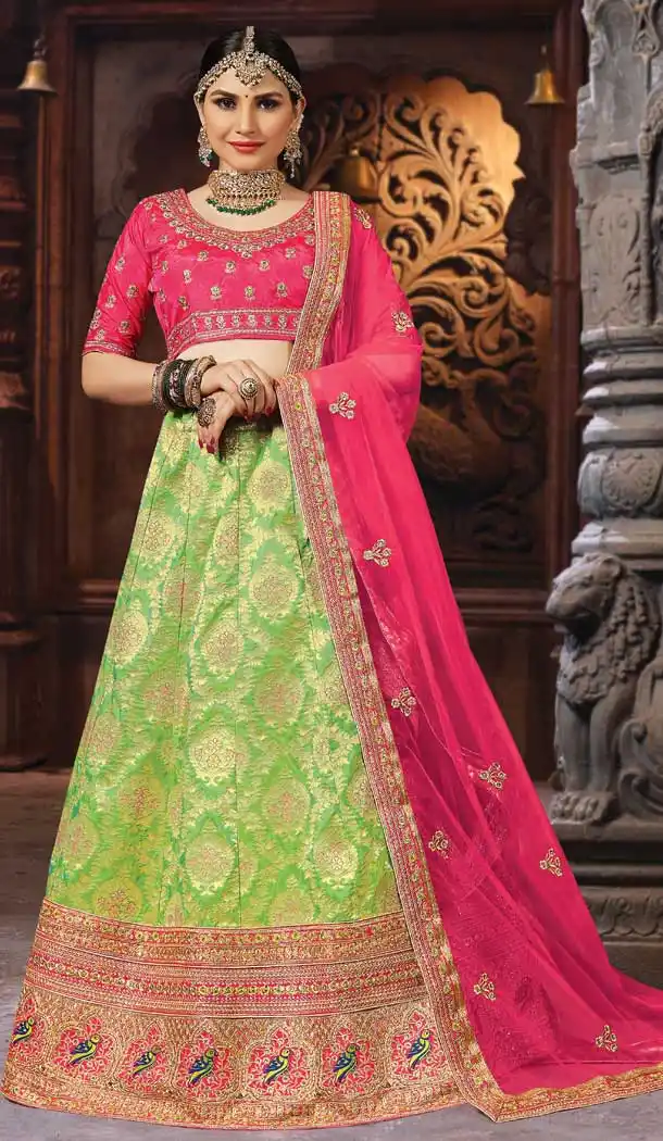 Green Color Banarasi Art Silk Wedding Lehenga Choli - 63383595