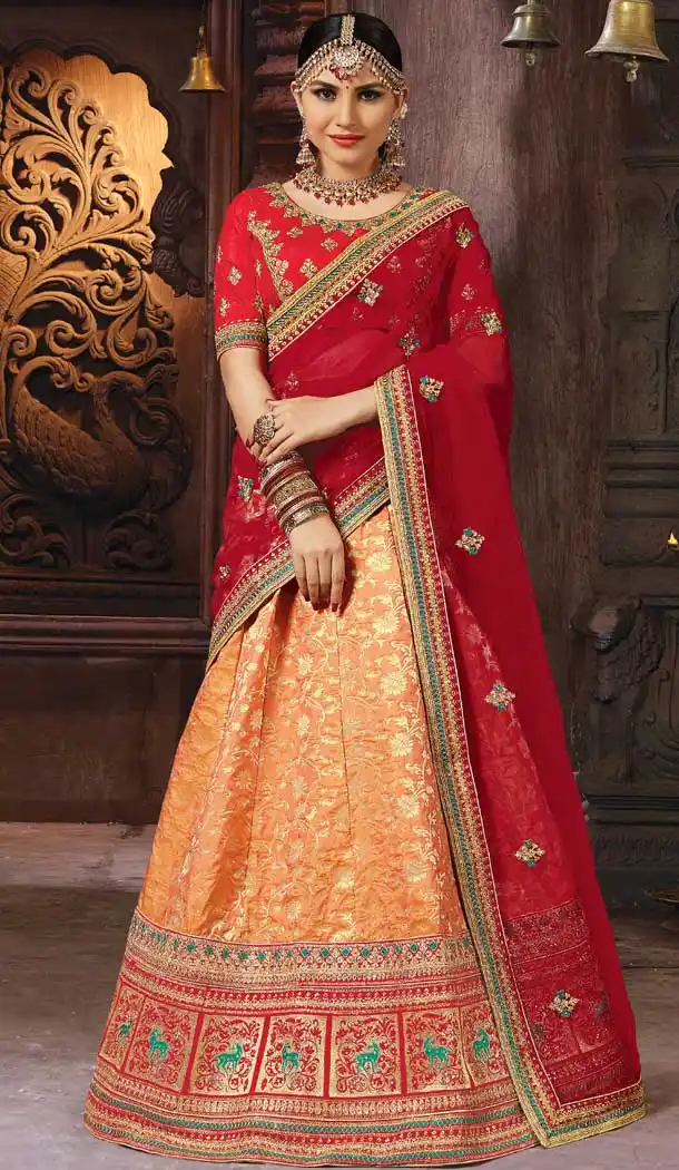 Orange Color Banarasi Art Silk Wedding Lehenga Choli - 63383597