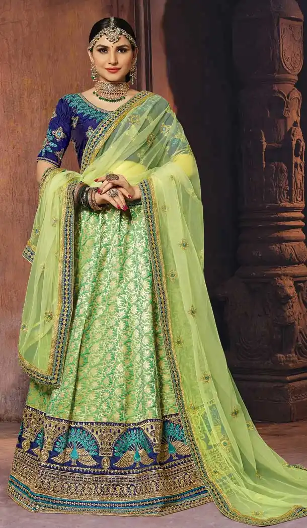 Light Green Color Banarasi Art Silk Wedding Lehenga Choli - 63383598