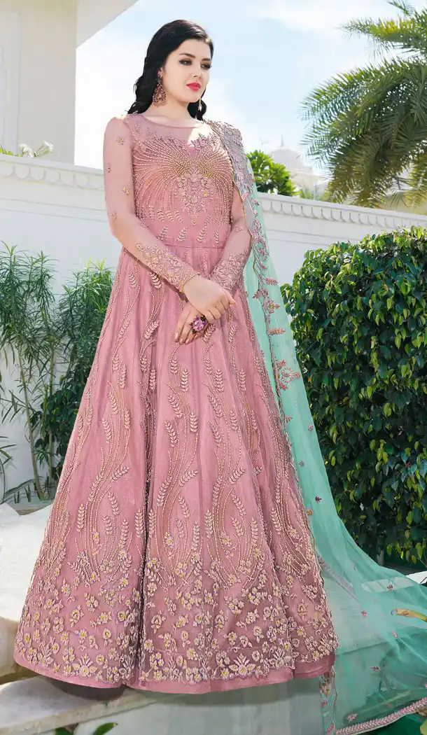 Pink Color Net Designer Long Salwar Kameez - 63483717