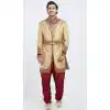 Gold Color Brocket Readymade Men Groom Sherwani