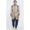 Gold Color Jute Readymade Men Groom Sherwani