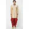 Gold Color Silk Readymade Men Groom Sherwani