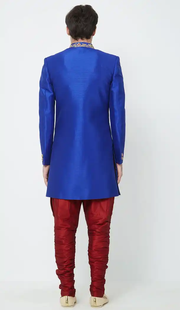 Royal Blue Color Silk Readymade Men Groom Sherwani - 489860271