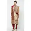 Gold Color Silk Readymade Men Groom Sherwani