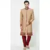 Gold Color Silk Readymade Men Groom Sherwani