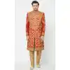 Red Color Silk Readymade Men Groom Sherwani