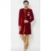 Beautiful Red Color Velvet Readymade Men Groom Sherwani