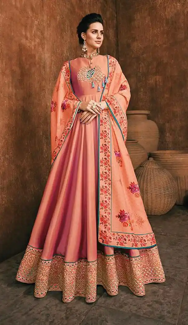 Orange Color Heavy Reyon Readymade Anakali Salwar Kameez - 489160159
