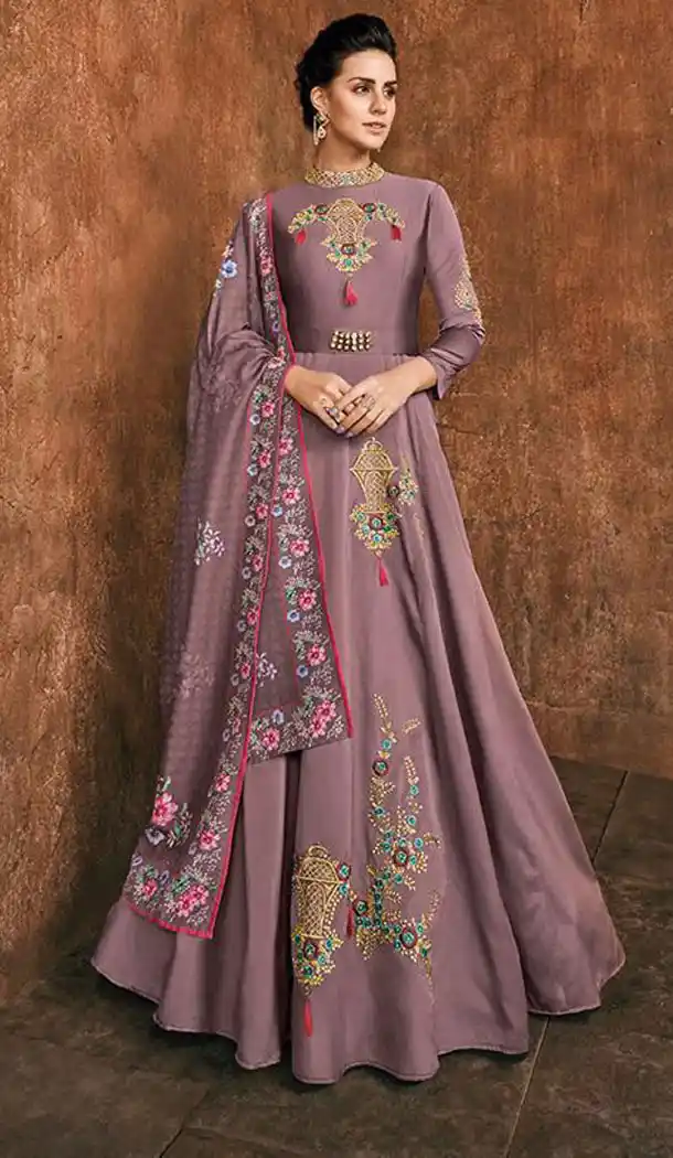Violet Color Heavy Reyon Readymade Anakali Salwar Kameez - 489160161